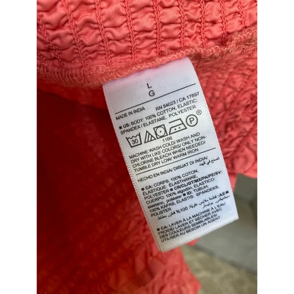 Old Navy Smocked Top Cotton 100% Cottagecore Summer Bright Coral Coastal Beach - Picture 5 of 7
